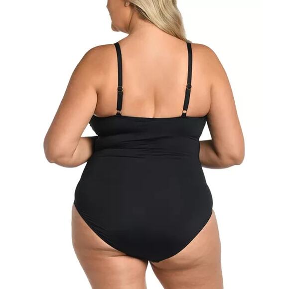 La Blanca Plus Size Ruched One Piece Swimsuit, Black, Size 18W 1063 - Picture 3 of 4